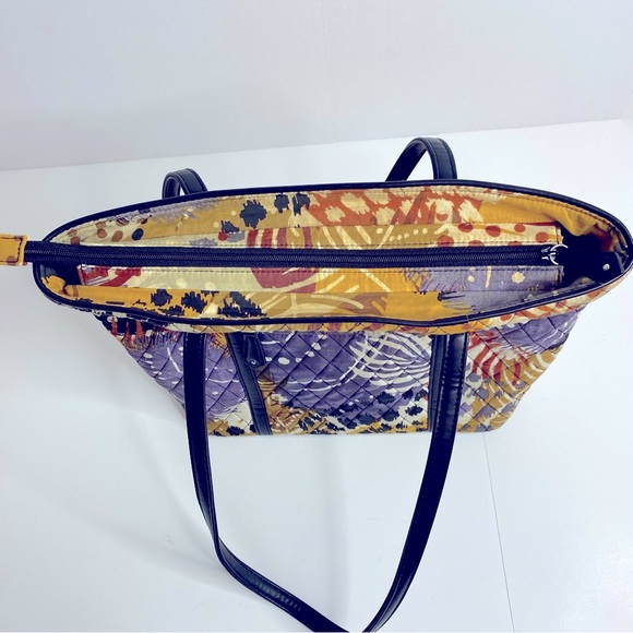 Women’s Vera Bradley Painted Feather Black Trimmed Multi-ColorTote Bag size M - Picture 4 of 5